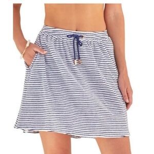 NWT. Cabana Life. Terry skirt in navy and white stripe. Pockets. UPF50+